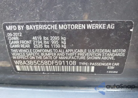 2013 BMW 328I xDrive z USA, uszkodzony, nr VIN WBA3B5C58DF591108